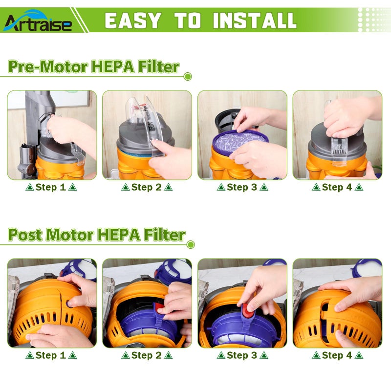 Artraise Filter Replacement Parts for Dyson DC25 Ball Vacuum Cleaner, 2 Pre-Motor Filters & 2 Post Motor HEPA Filters, Fits All DC25 Models -Compare to Part # 919171-02 and 916188-06 - Image 4